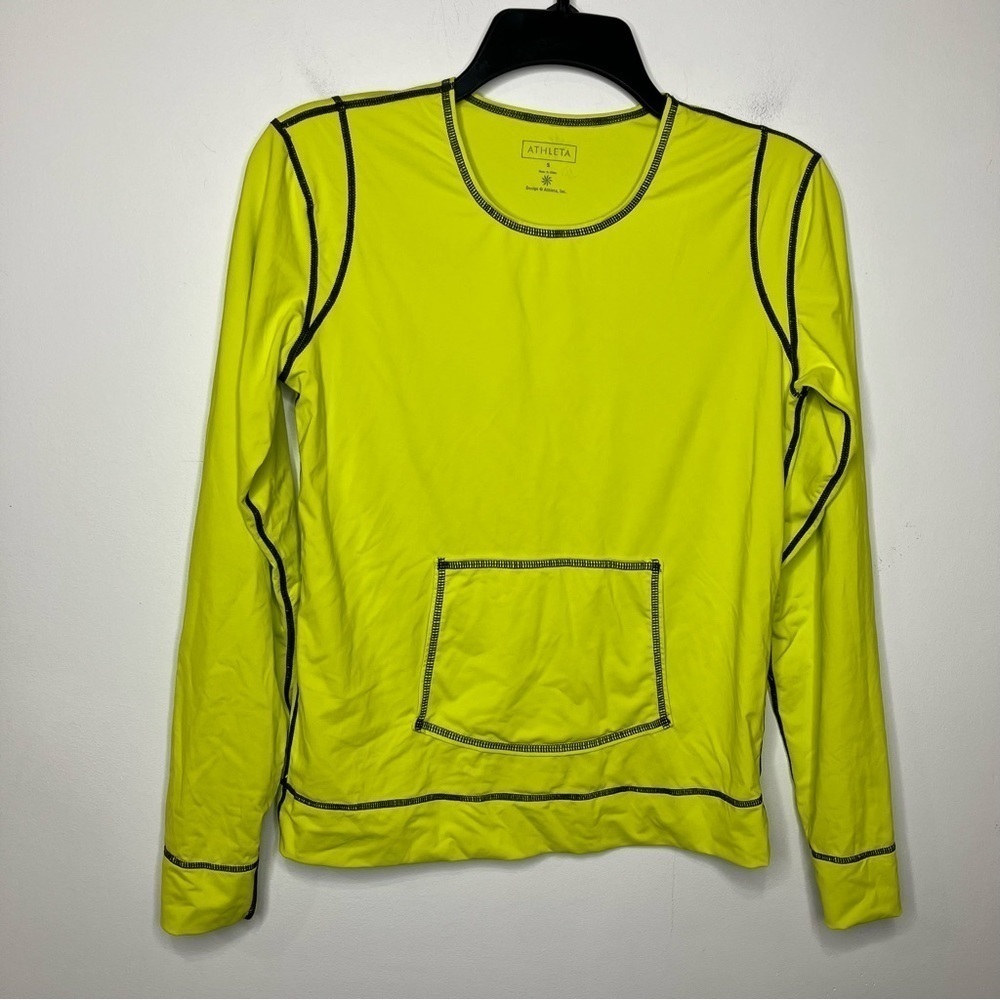 Athleta neon long sleeve shirt kangaroo pocket size small